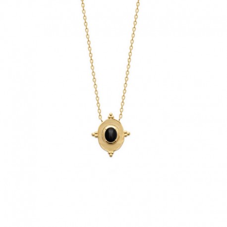 Gold plated necklace, ONYX pendant - SOFIA - Fine chain necklace and natural stone