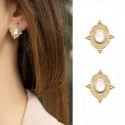Gold plated moonstone earrings - BAZAR CHIC - Oval pendant earrings and natural stones