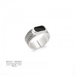 Bague homme avec pierre noire - Onyx rectangulaire - Bijou argent 925