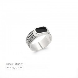 Men's ring with black stone - Rectangular onyx - 925 silver jewel