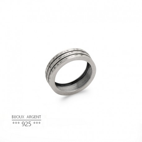 Bague homme 3 anneaux martelés en argent mat 925