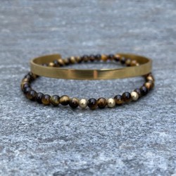 Pack of men's bracelets, 1 gold steel bangle + 1 tiger eye bracelet