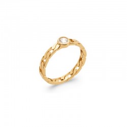 Gold plated ring, curb chain link and its zircon - MAILLE - Chain ring, trendy ring