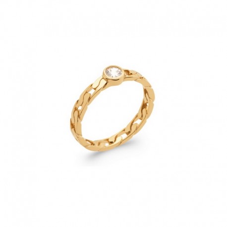 Gold plated ring, curb chain link and its zircon - MAILLE - Chain ring, trendy ring