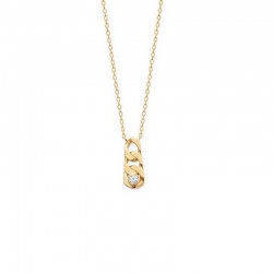 Fine chain necklace, gold-plated convict link with mesh pendant inlaid with a zircon