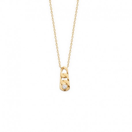 Fine chain necklace, gold-plated convict link with mesh pendant inlaid with a zircon