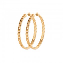 Gold plated earrings, medium hoops 1.6 inch - Curb link - Rigid mesh chains