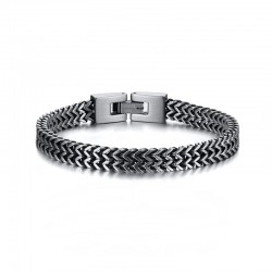 Bracelet chaine épaisse homme en acier inoxydable maille bicolore argent et noir