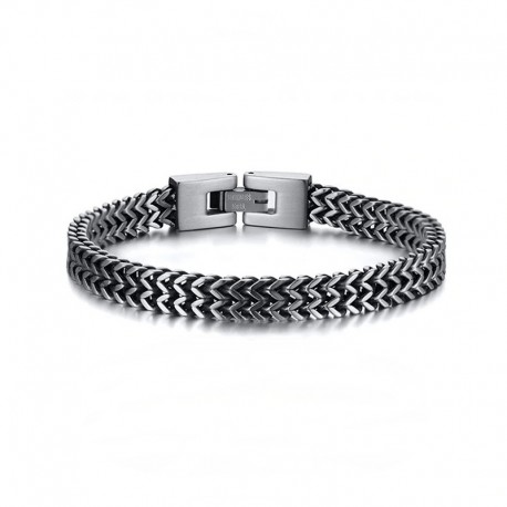 Men's thick chain bracelet in two-tone silver and black stainless steel - Vintage Steel Bracelet