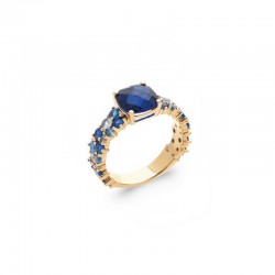 Bague pierre bleue sertie, anneau empierré oxyde de zirconium en camaïeu bleu - DUCHESSE - Plaqué or 18K - Kate Middleton