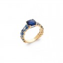 Bague pierre bleue sertie, anneau empierré oxyde de zirconium en camaïeu bleu - DUCHESSE - Plaqué or 18K - Kate Middleton