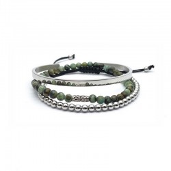 Pack de bracelets Homme, 1 Jonc acier + 1 bracelet œil de tigre Ø 4 mm et sa perle en argent 925