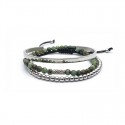 Pack of men's bracelets, 1 steel bangle + 2 beaded bracelets Ø 4 mm (green African jasper stone and hematite)