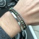 Pack de bracelets Homme, 1 Jonc acier + 1 bracelet œil de tigre Ø 4 mm et sa perle en argent 925