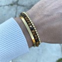 Pack of men's bracelets, 1 gold steel bangle + 2 beaded bracelets Ø 4 mm (matt tiger eye stone and hematite)