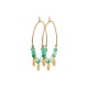 Gold plated hoops earrings in 1.2 inch - Green chalcedony with tassels - Medium hoops size