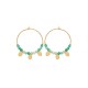 Boucles d'oreilles créoles CALCEDOINE VERTE et pampilles plaqué or 750 - Diamètre 30mm