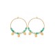 Gold plated hoops earrings in 1.2 inch - Green chalcedony with tassels - Medium hoops size