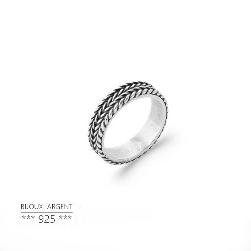 Bague Ancienne Argent Massif 925 Jonc Style Ethnique - Taille 50 - Créateur Sans Marque