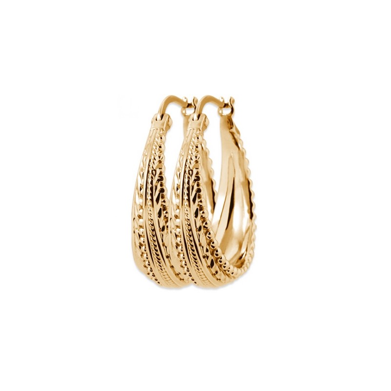 Boucles D'oreilles Créoles Dorées 9cm - Plaqué Or 9 Carats - Sans Nickel - Fermoir à Pression - Neuf Avec étiquettes