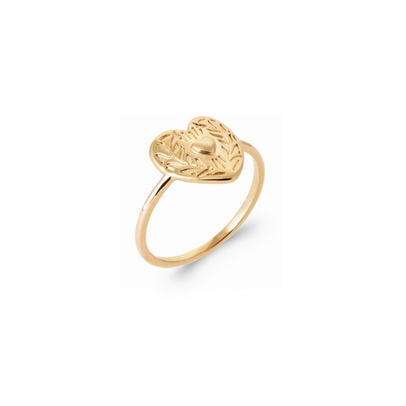 Bague Vintage Plaqué Or Et Strass - Motif Cœur - Occasion Très Bon état