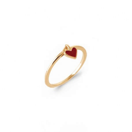 Bague breloque cœur plaqué or - Pampille émaillé rouge - Love