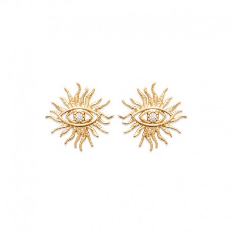 Gold plated earrings, lucky charm, evil eye and sun - NAZAR -