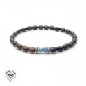 Ebony wood bracelet, blue eye bead and 925 silver beads - Lucky charm bracelet