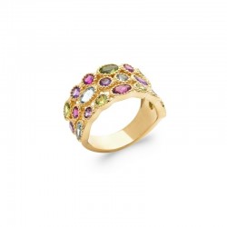 Bague pierres multicolores, triple anneaux empierrés - BAZAR CHIC - Bague multirang plaqué or 18K