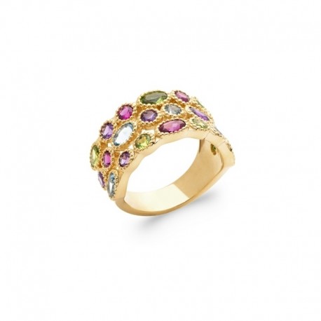 Bague pierres multicolores, triple anneaux empierrés - BAZAR CHIC - Bague mutirang aux 4 couleurs