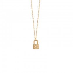 Collier pendentif cadenas avec zircon sur forme d'étoile - AMOUR - Plaqué or 18K