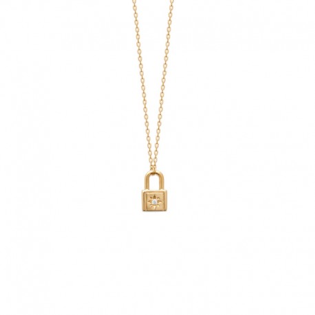 Padlock pendant necklace with zircon on star shape - AMOUR - 18K gold plated