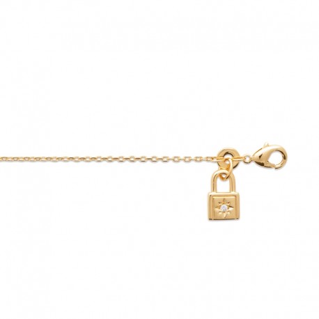 Padlock pendant bracelet with zircon on star shape - AMOUR - 18K gold plated