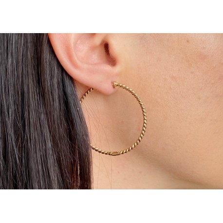 Gold plated twisted hoops earrings in 1.6 inch - Medium hoops size