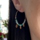 Gold plated hoops earrings in 1.2 inch - Green chalcedony with tassels - Medium hoops size