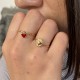 Red heart ring gold plated - AMOUR - Dangle ring, pendant ring, charm