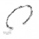 Jonc en Argent 925 - Bracelet fils torsadés tressés style barbelé - Bijou homme