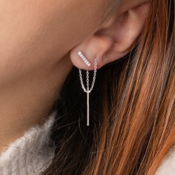 Boucles d'oreilles barre de zircon et chaîne pendante en argent 925