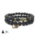 Bracelet DOUBLE Perle Onyx et Oeil de tigre / fermeture style shamballa (mixte homme femme)