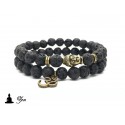 Pack Bracelet ZEN Tête de Bouddha bronze / Pierre de lave (méditation feng-shui)