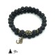 Bracelet DOUBLE Perle Onyx et Oeil de tigre / fermeture style shamballa (mixte homme femme)