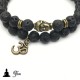 Bracelet DOUBLE Perle Onyx et Oeil de tigre / fermeture style shamballa (mixte homme femme)