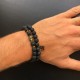 Bracelet DOUBLE Perle Onyx et Oeil de tigre / fermeture style shamballa (mixte homme femme)