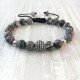 Bracelet micro pave Zircon bead and gray jasper (Man Shamballa silver)