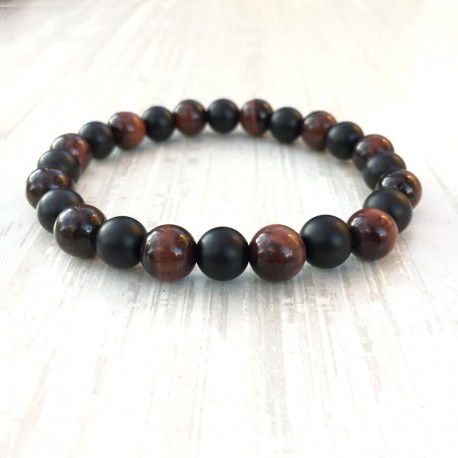 Indian Agate Bracelet + faceted 925 silver beads (man / woman)