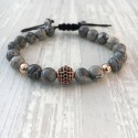 Bracelet micro pave Zircon bead and gray jasper (Man Shamballa or rose)