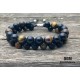 Bracelet DOUBLE Perle Onyx et Oeil de tigre / fermeture style shamballa (mixte homme femme)