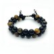 Bracelet DOUBLE Perle Onyx et Oeil de tigre / fermeture style shamballa (mixte homme femme)