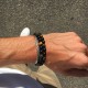 Bracelet DOUBLE Perle Onyx et Oeil de tigre / fermeture style shamballa (mixte homme femme)